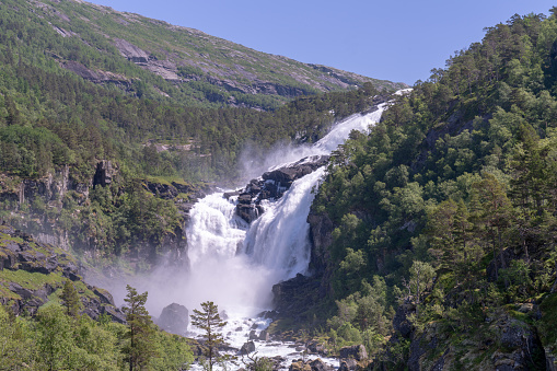 Nyastølfossen the second waterfall in the Husedalen valley, Norway