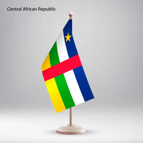 Vector illustration of Flag of Central African Republic hanging on a flag stand.