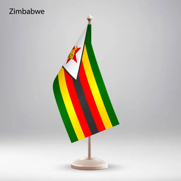 Vector illustration of Flag of Zimbabwe hanging on a flag stand.