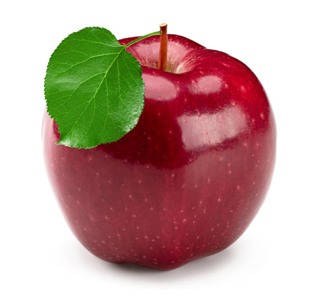 istock one red apple with green leaves isolated on white background. clipping path 1914136646
