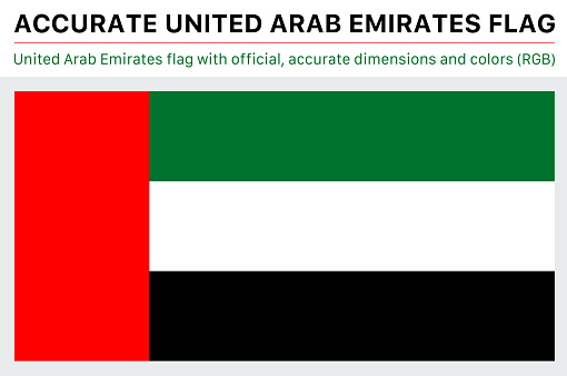 United Arab Emirates flag in the official RGB colors and with official specifications. The colors and specifications have been carefully researched.