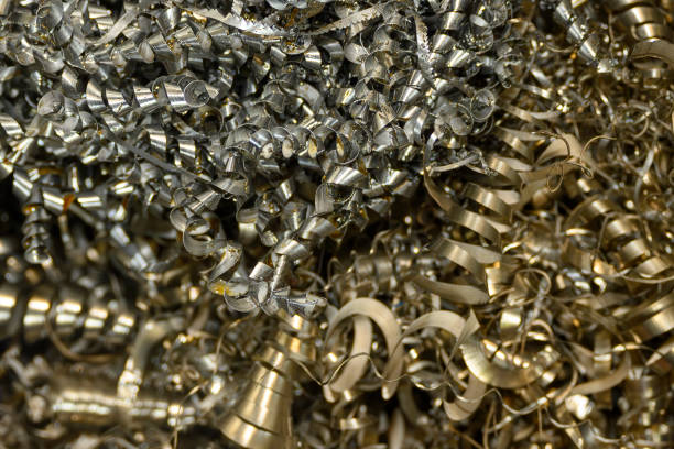 istock Close-up scene of  the metal materials scrap from turning process. 1914144583