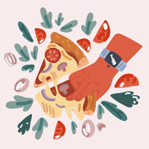 istock Vector illustration of hand hold slice of pizza 1914145127