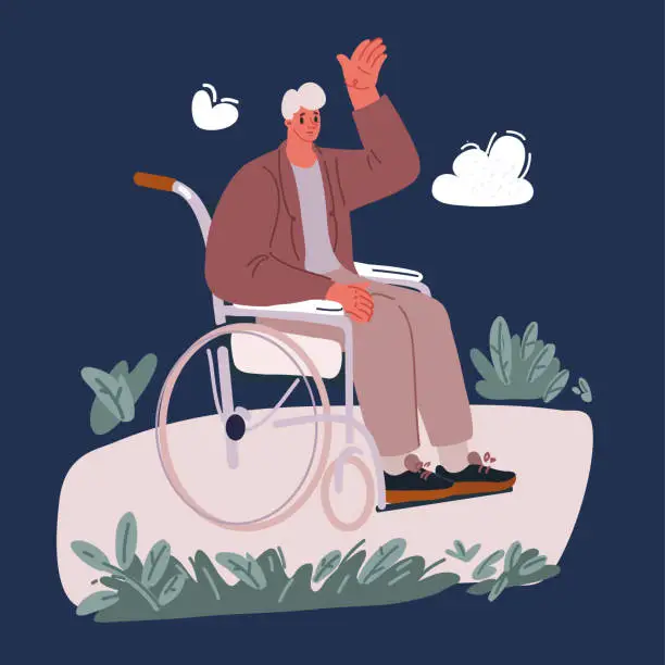 Vector illustration of Cartoon vector illustration of Man is sitting in a wheelchair