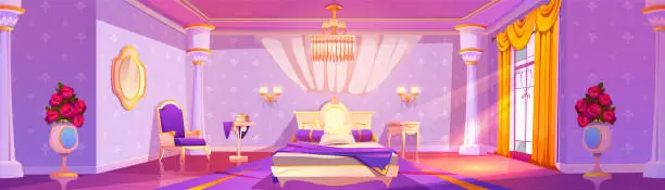 Vector illustration of Princess bedroom interior - royal girly room