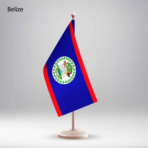 Vector illustration of Flag of Belize hanging on a flag stand.