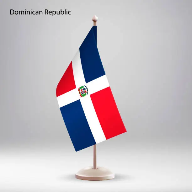 Vector illustration of Flag of Dominican Republic hanging on a flag stand.