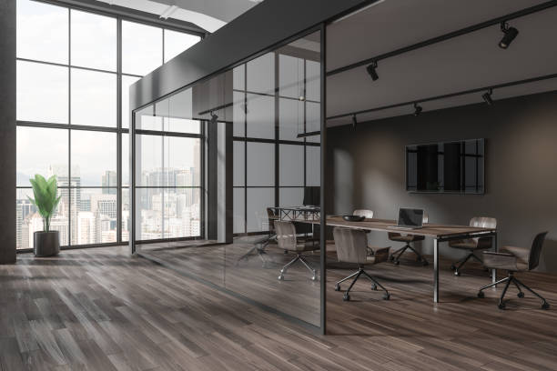istock Brown board room corner with TV 1914226700