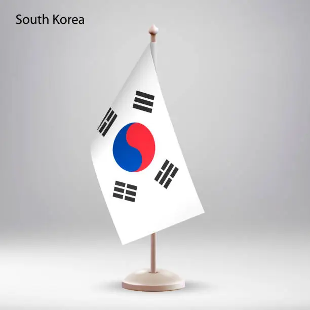 Vector illustration of Flag of South Korea hanging on a flag stand.