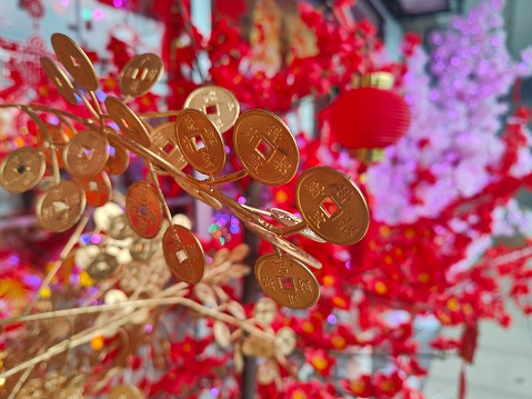 Red Chinese New Year decorations display