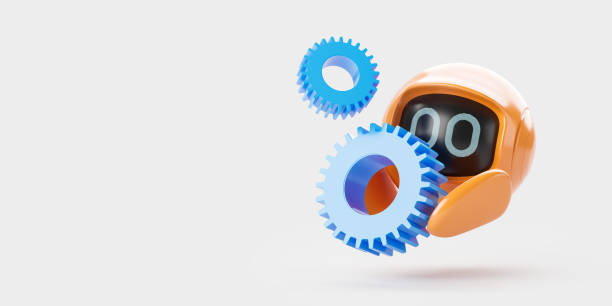 istock Cartoon robot with gear helping or supporting, AI technology 1914281019