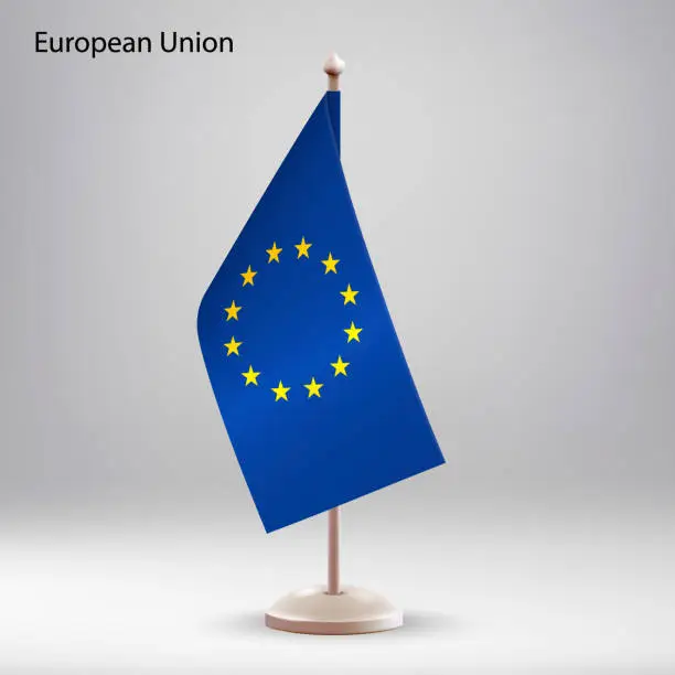 Vector illustration of Flag of European Union hanging on a flag stand.