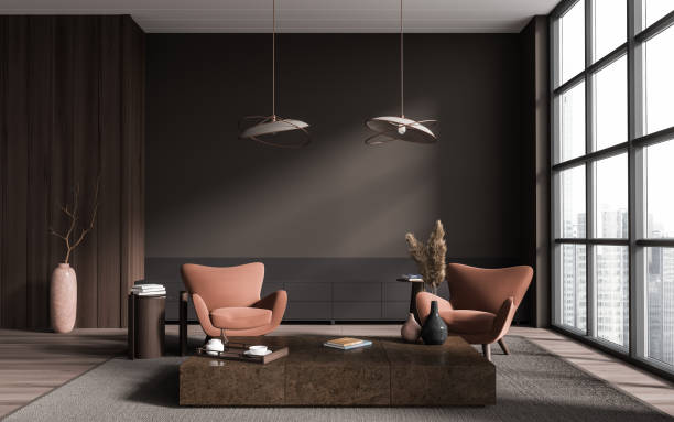 istock Brown living room interior with armchairs 1914285217