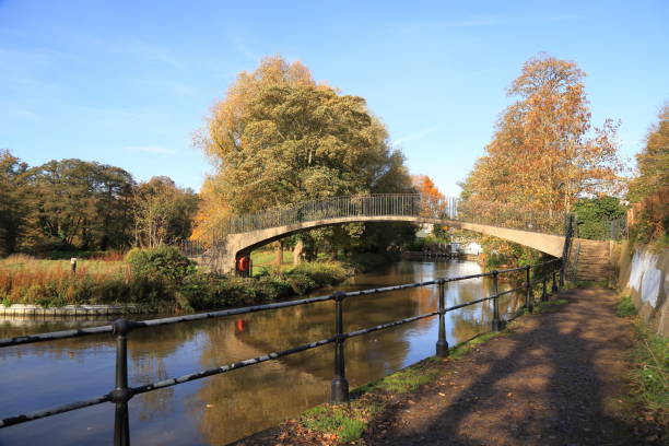 River Wey footbridge sunny day in Guildford Surrey England Europe