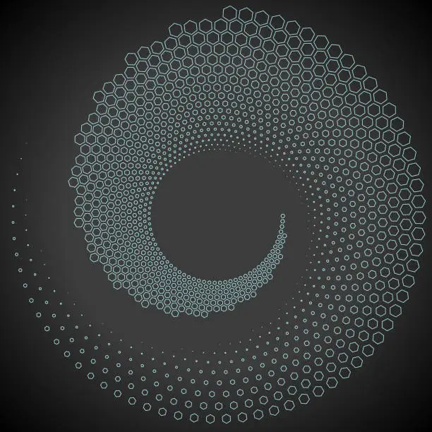 Vector illustration of Turquoise swirl pattern of hexagons