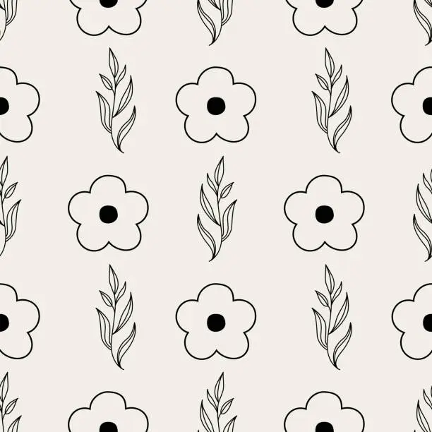 Vector illustration of Seamless pattern with flowers and leaves. Simple floral pattern vector