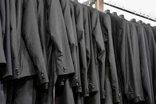 jackets finished in the textile workshop and prepared for sale