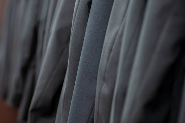 jackets finished in the textile workshop and prepared for sale