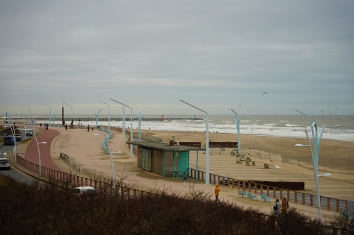 Hague, Nederlands - December 23, 2023: North sea beach in Hague.