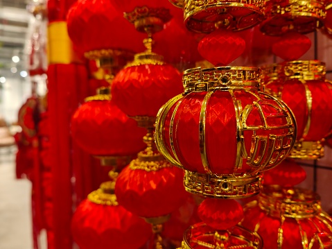 Red Chinese New Year decorations display