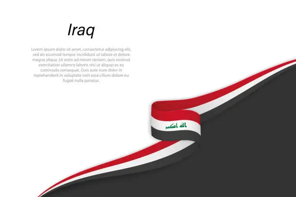 Vector illustration of Wave flag of Iraq with copyspace background