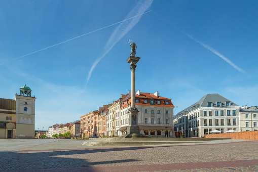 Old town in Warsaw, Poland. The Royal Castle and Sigismund's Column called Kolumna Zygmunta