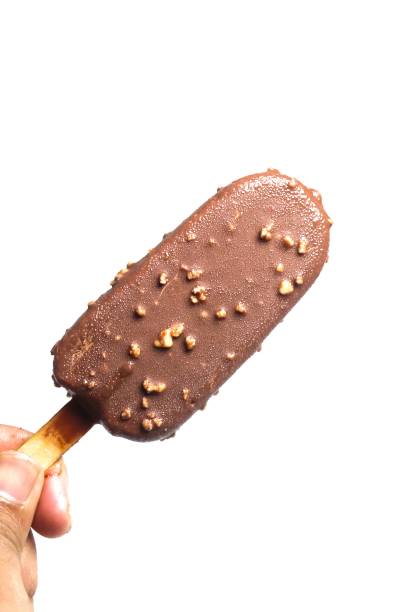 hand holding chocolate ice cream isolated over white background
