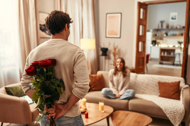 Valentine's Day. Couple in love at home. stock photo