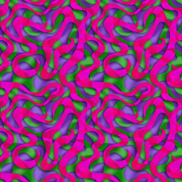 ilustraciones, imágenes clip art, dibujos animados e iconos de stock de coloridas ondas abstractas de neón patrón sin costuras de varias capas. ilustración con fluidez y efecto de movimiento para la industria textil y de la moda, papelería, packaging, folletos, carteles, papeles pintados - textile purple translucent backgrounds