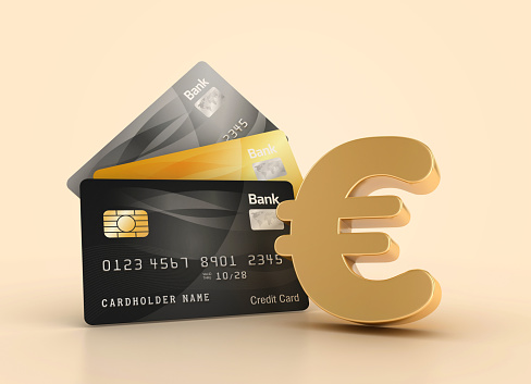 Credit Card with Euro Symbol - Color Background - 3D Rendering