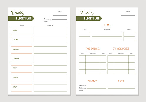 Budget planner template. Cute finance planner template with abstract details. Vector illustration