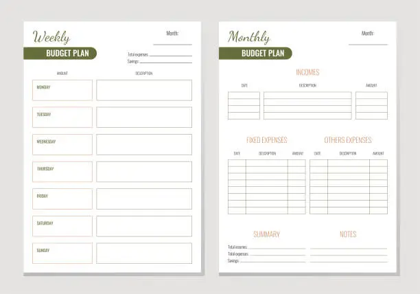 Vector illustration of Monthly and weekly budget planner