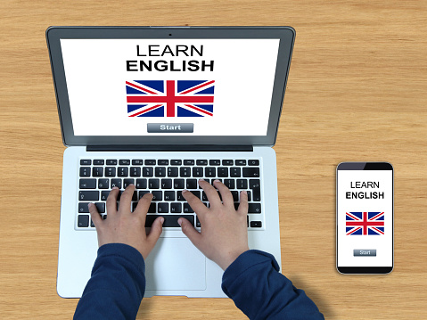 Learn English language online e-learning computer laptop