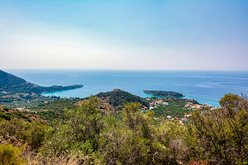 Scorpios and other islands at Nidri on the island of Levkas in Greece