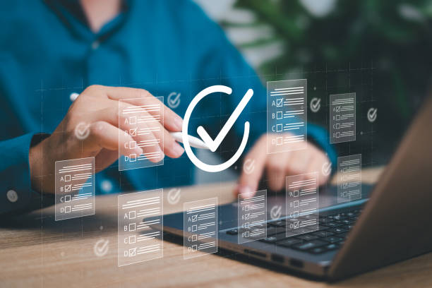 istock Top service quality control, Document management concept, Businessman make evaluation form, Document online to measure result in the high quality, best products, QA, QC, Standardization, certification 1914572531
