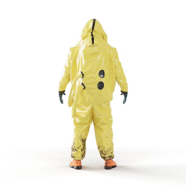 istock 3D rendering of a man in a yellow protective suit on a white background 1914576194