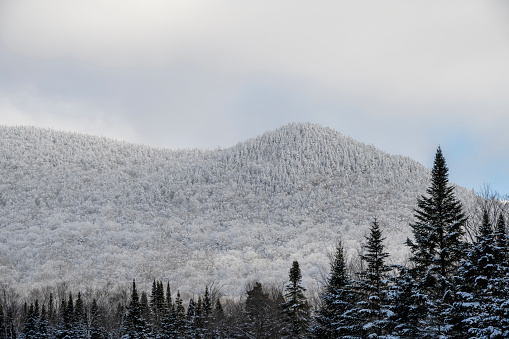 Mountain covered with frozen snow in the Lake Placid region Adirondacks