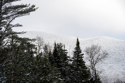 Mountain covered with frozen snow in the Lake Placid region Adirondacks