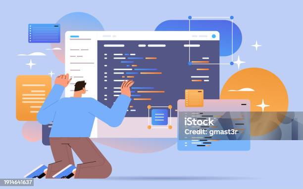 Web Developer Creating Program Code Development Of Software And ...