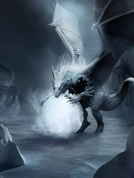 istock White dragon with crystal ball 1914671906