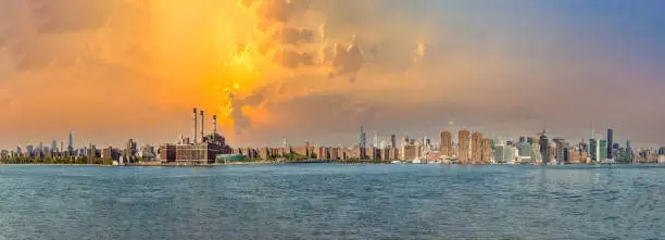 panorama of New York with river Hudson and blue sky