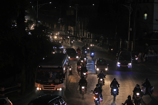 Kathmandu, Nepal - November 26 2023: the traffic jam in Kanti Path. one of main busy road in kathmandu
