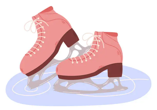 Vector illustration of Ice Skates, Sleek Blades Gliding On Frozen Surfaces, Epitomize Winter Grace. Their Sharp Edges Carve Intricate Patterns