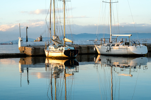 sunset over the sea in nautical vessel