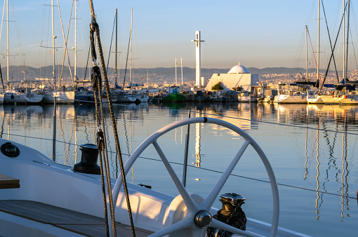 sunset over the sea in nautical vessel