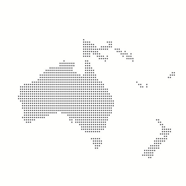 Dotted map of Oceania in modern style Dotted map of Oceania in modern style. Stylized map of Oceania in minimalistic modern style australia stock illustrations