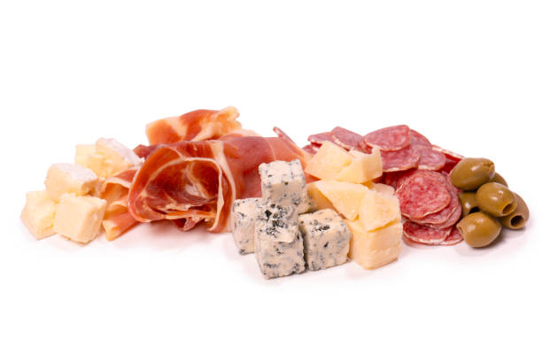 istock Cheese, olives, salami, jamon isolated on a white backgrund. 1914758875