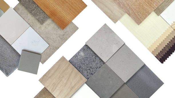 istock top view of interior material samples board including artificial stones, wooden tiles, concrete vinyl flooring tile, drape catalog, fabric isolated on background with clipping path. 1914790204