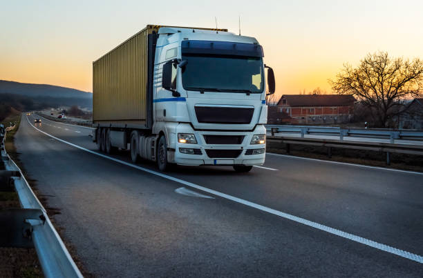 istock Big semi trailer truck on a highway 1914822320