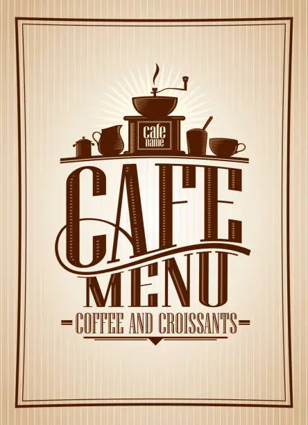 Vector illustration of Cafe menu coffee and croissants vintage style vector illustration